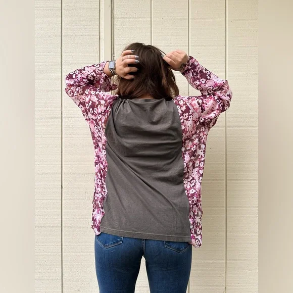 SOLD Upcycle Def Leppard Boho Floral Semi Sheer Top Blouse - One Of A Kind - Picture 3 of 15